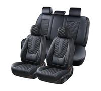 Coverado Car Seat Covers Full Set, Black Seat Covers with Lumbar Support, Nappa Leather Seat Cushion Waterproof Auto Seat Protectors Universal Fit for Most Cars SUV Trucks