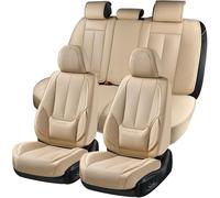Coverado Car Seat Covers Full Set, Car Seat Protector Waterproof, Nappa Leather Car Seat Cushion, Beige Seat Covers for Cars, Front Seats and Back Universal Fit for Most Cars