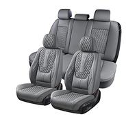 Coverado Car Seat Covers Full Set, Nappa Leather Seat Covers for Car, Waterproof Car Seat Protector with Lumbar Support, Automotive Seat Covers Universal Fit for Most Cars SUV Trucks (Gray)