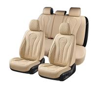 Coverado Car Seat Covers Full Set, Universal Car Seat Protector Nappa PU Leather, Auto Seat Cushion,Waterproof Seat Covers Front and Back Fit for Most Cars, Pick-up Truck,Vans, Type 2 Beige