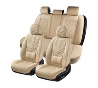 Coverado Car Seat Covers, Universal Car Seat Protector Nappa PU Leather, Auto Seat Cushion,Waterproof Seat Covers Front and Back 5PCS Fit for Most Cars, Pick-up Truck,Vans, Type3 Beige