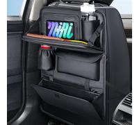 Coverado Car Seat Organizer, Nappa Leather Backrest Protector Kids Waterproof Back Seat Organizer with Tablet Holder/Foldable Food Tray/Foot Mat Protector/Multiple Bags/Trash Bag Holder