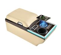 Coverado Center Console, Universal Bench Seat Center Console with Wireless Charging & Cup Holder & 7 Light Modes, Truck Back Seat Car Organizer, Rear Central Car Armrest Box with Storage, Beige