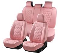 Coverado Pink Leather Car Seat Covers Full Set Universal Waterproof Luxury Front Rear Seat Protector Fits Most Cars (Pink)