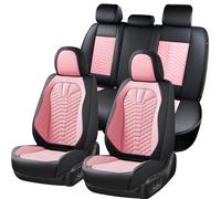 Coverado Seat Covers Full Set, Waterproof Nappa Leather Seat Covers for Cars, 5 Seats Universal Car Seat Protectors, Black and Pink Leather Car Seat Covers Car Seat Cushions Fit for Most Cars