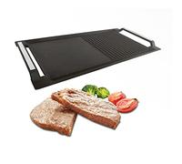 COVERCOOK Griddle Pan, Cast Iron Grill Pan, Rectangular Grill, 2 Handles,Griddle with Flat and Ridged Surface for Induction Hob Open Fire Oven Electric Cooktop