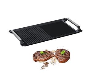 COVERCOOK Cast Iron Griddle Pan, Non-Stick Cast Iron BBQ Grill Pan with Handles, Rectangular Griddle Pan for Induction, Electric, Gas, Open Fire, Oven, Flat and Ridged Surfaces, 42.3x23cm, Dark Gray