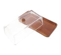 Covered Butter Dish with Glass Lid and Wooden Tray for Fridge Storage | Cover, Dustproof Design, Suits Butter Sticks and Margarine Blocks, Neat Countertop Serving