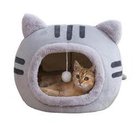 Covered Cat Bed | Comfortable Crystal Fleece Cat Cave with Scratch Pad and Plush Hanging Ball - Portable Cozy Kennel for Autumn Winter Indoor Sleeping