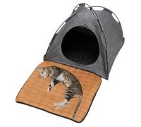 Covered Cat Bed Portable Removable Breathable Pet House with Rattan Mat