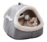 Covered Cat Bed | Semi-Closed Kitten Cave Bed with Side Pocket,Washable Cat House Nest | for Apartment Bedroom Balcony Living Room Bedside Patio Winter