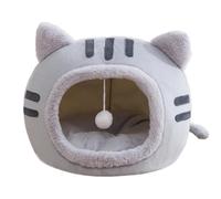 Covered Cat Bed | Soft Crystal Fleece Removable Cave with Plush Hanging Toy - Portable Indoor Kennel for Mini Medium Sized Dogs, Puppy, Cats, and Kitten