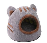 Covered Cat Bed Warm Removable Cat House Indoor with Cushioned Pillow Semi-enclosed Beds for Indoor Cats Fluffy Cute Bear Head Kitten Bed for cats within 7.5kg L Cave Kitten
