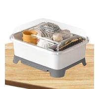 Covered Dish Rack - Plate Draining Tray, Bottle Cup Holder | Kitchen Drying Storage Organizer Box, Compact Multi Layer Counter Stand With Removable Lid System For Sink Side Utensil Management