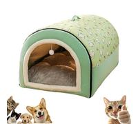 Covered Dog Bed - 2 in 1 Detachable Cat Bed with Ball Pendant, Cat Nest & Sofa Dual Purpose Covered Cats Nest, Washable and Comfortable Hideaway, for Cats/Dog Within 1.5/2.5/7.5kg (Green,Small)