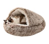 Covered Pet Bed - Soft Pet House with Shell Hood - Fluffy Plush Bed Underneath | Fluffy Cave Bed for Dogs, Small, Medium, with Improved Support Hood | For Cats