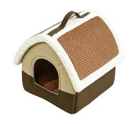 Covered Pet Bed with Arched Doorway, Brown Base and Textured Scratching | A dome-shaped hideaway combines a rounded entry, a brown lower section and a broad textured panel across the outer roof.