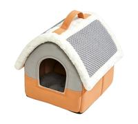 Covered Pet Bed with Arched Doorway, Brown Base and Textured Scratching | A dome-shaped hideaway combines a rounded entry, a brown lower section and a broad textured panel across the outer roof.