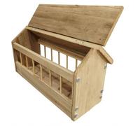 Covered Trough Automatic Feeder For Pigeons With Sloped Roof Vertical Divider Rods And Metal Fasteners Constructed From Solid Wood Suitable For Aviary Feeding Areas, 60CM