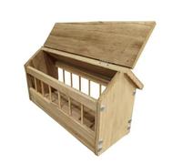 Covered Trough Automatic Feeder For Pigeons With Sloped Roof Vertical Divider Rods And Metal Fasteners Constructed From Solid Wood Suitable For Aviary Feeding Areas, 40CM