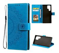 CoverKingz Mobile Phone Case for Samsung Galaxy S22 Ultra - Flip Case with Card Slot Book Cover - Mobile Phone Case Foldable Mandala Design Blue