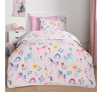 OHS Coverless 10.5 Tog Kids Duvet with Pillowcase, Unicorn Print Coverless Duvet Kids Reversible Washable Duvets Camping Sleepovers Travel Duvet Super Soft Comfy, Pink