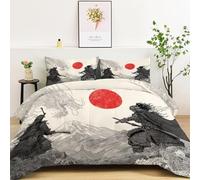 Coverless Duvet 135 x 200 cm Japanese Style Samurai Dragon Coverless Duvet Microfiber Quilted Machine Washable Comforter All Seasons Quilted with 2 Pillowcases Black Red