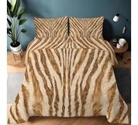 Coverless Duvet 135 x 200 cm with 2 Pillowcases, Reversible Soft Machine Washable Animal Zebra Luxury Natural Quilt - All-Season Single Comforter Bedding Set for Adults Children, Light Brown