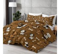 Coverless Duvet 140 x 200 cm, Brown Cute And Fun Pets Print Reversible Down Alternative Comforter for All Seasons, Minimalist Dog Graphic Simple Puppy Outline Bed Quilt for Dog Lovers Children'S Room