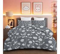 Coverless Duvet 200×200 cm, Reversible Texture Abstract Pattern Leaf Vine Comforter Set with Pillowcases, Soft Grey Microfibre Washable Quilt, All Season Blanket for Bed, Couch or Guest Room
