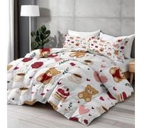 Coverless Duvet 220 x 240 cm, Cream Print Reversible Down Alternative Comforter for All Seasons, Girly Teddy Bear Sweet Aesthetic Plushie Microfiber Soft Warm Bed Quilt for Girl Child