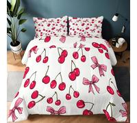 Coverless Duvet 220 x 240 cm Reversible Cherries Sweet And Refreshing All Seasons Lightweight Warm Coverless Duvet Camping Winter Soft Warm Comfy Bedding with Pillowcases Red
