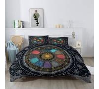 Coverless Duvet 230 x 220 cm 4.5 Tog Lightweight Summer Bedding Mystical Astrology Sun, Celestial Art Quilted Duvet, Machine Washable Quilt for Students & RentersBlack