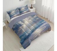Coverless Duvet 7.5 Tog for Double, Easy Care Soft Warm Naturally Beach Comforter, Cosy and Lightweight Sunlight Shines Through Clouds Quilt,Washable Breathable 200x200cm Quilted for Beds Blue