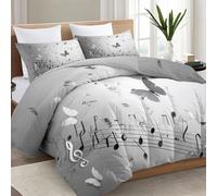 Coverless Duvet Art Musical Notes Butterflies Breathable Quilt King Size Reversible Summer Quilted Duvet Cosy and Lightweight Breathable Bedspreads Quilted Grey