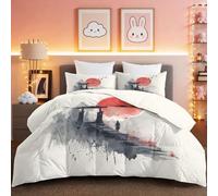 Coverless Duvet Black Red Japanese Style Exquisite Sun Torii Coverless Duvet Double Microfiber Quilted Bedspreads Lightweight Bedspreads All Seasons Comforter+2 Pillowcases(50x75cm) 135 x 200 cm
