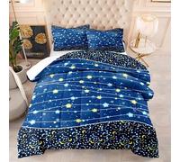 Coverless Duvet Blue Stars Yellow Coverless Duvet King Size Microfiber Bedspreads King Size Lightweight Quilted Bedspreads All Seasons Comforter Soft Quilted Throw+2 Pillowcases(50x75cm)