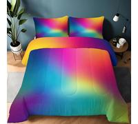 Coverless Duvet Double 10.5 Tog, Rainbow Gradient Background Soft Warm Microfibre Comforter 200 x 200 cm Quilted Summer Duvets Lightweight Comfortable Colorful Reversible Washable Duvet