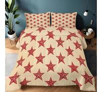 Coverless Duvet Double 10.5 Tog, Retro Star Pattern Soft Warm Microfibre Comforter 200 x 200 cm Quilted Summer Duvets Lightweight Comfortable Beige Reversible Washable Duvet with Pillowcase