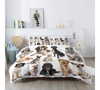 Coverless Duvet Double (200x200cm), Animals Puppies Collage Printed Comforter for All Seasons, White Brown Reversible Quilt Soft Lightweight Printed Coverlet Duvets Sets with 2 Pillowcases