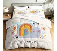 Coverless Duvet Double 4.5 Tog - Cartoon Minimalist Animal Snail Floral Spring Summer Reversible Comforter with 2 Pillowcases, 200 x 200 cm Quilt Lightweight and Cosy for All Season, Beige