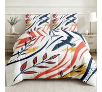 Coverless Duvet Double 7.5 Tog Seagull Leaf Machine Washable | Reversible Double Duvets All Seasons, Stripe Botanical Bedding Set, Soft Lightweight Quilt and Pillowcase 2/250
