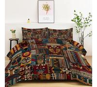 Coverless Duvet Double Abstract Patchwork Geometric, Soft Warm Microfibre Fabric Comfortable 200x200cm Camping Quilt Summer Winter Washable, Rust Color