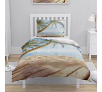 Coverless Duvet Double Beige Beach Tree Comforter Microfiber Comforter Double Bed All Seasons Quilted Bed Throw Breathable Quilted Bedspreads Soft Coverless Duvets+2 Pillowcases(50x75cm) 203x228cm