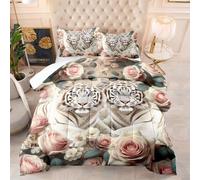 Coverless Duvet Double Beige Tiger Flower Coverless Duvet Kids Microfiber Comforter Double Bed Lightweight Quilted Bedspread All Seasons Quilted Bed Throw+2 Pillowcases(50x75cm) 200x200cm