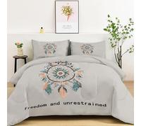 Coverless Duvet Double Bohemian Cute Dreamcatcher Pattern, Gray Bedding Comforter Set 3 Piece, 2 Pillowcase, Soft All Season Quilt Soft Lightweight Comforter Set 173x229cm