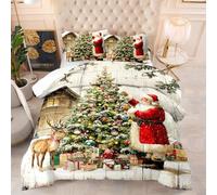 Coverless Duvet Double Christmas Tree Print Comforter Microfiber Comforter Double Bed All Seasons Quilted Bed Throw Breathable Quilted Bedspreads Coverless Duvets+2 Pillowcases(50x75cm) 228x228cm