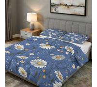 Coverless Duvet Double Daisy Floral Pattern, Bedroom Decor, Gift, Blue Flower Bedding Comforter Set 3 Piece, 2 Pillowcases, Soft All Season Quilt 10.5 Tog - S&E4020