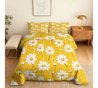 Coverless Duvet Double Daisy Pattern, Bedroom Decor, Gift, White Yellow Floral Bedding Comforter Set 3 Piece, 2 Pillowcases, Soft All Season Quilt 10.5 Tog - S&E3