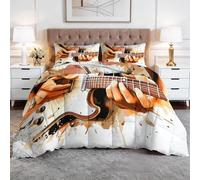 Coverless Duvet Double Duvet 10.5 Tog, Reversible Music Theme Instrument Guitar Hypoallergenic Comforter Set for All Season, Lightweight Quilt Bedding Set for Teens and Adults, 200 x 200 cm, Yellow